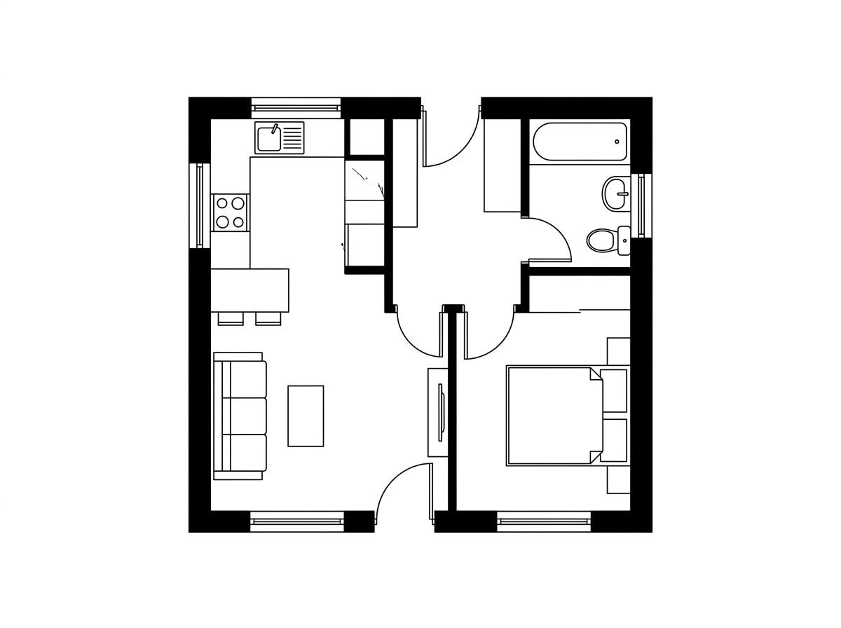 A crisp black and white CAD floor plan export