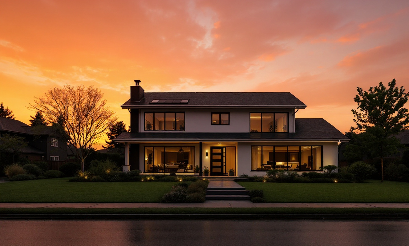 Same house at warm golden hour