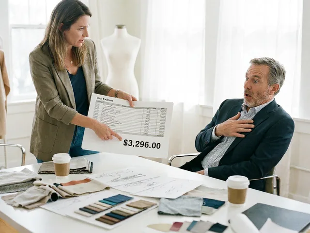 An interior designer shows a client a cost estimate and he reacts in shock at the price