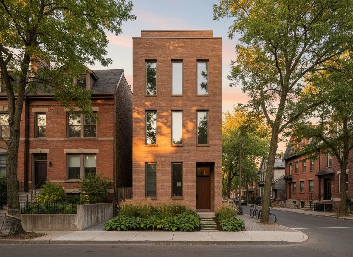 The same elevation rendered as a photoreal street view with HomeDesignsAI