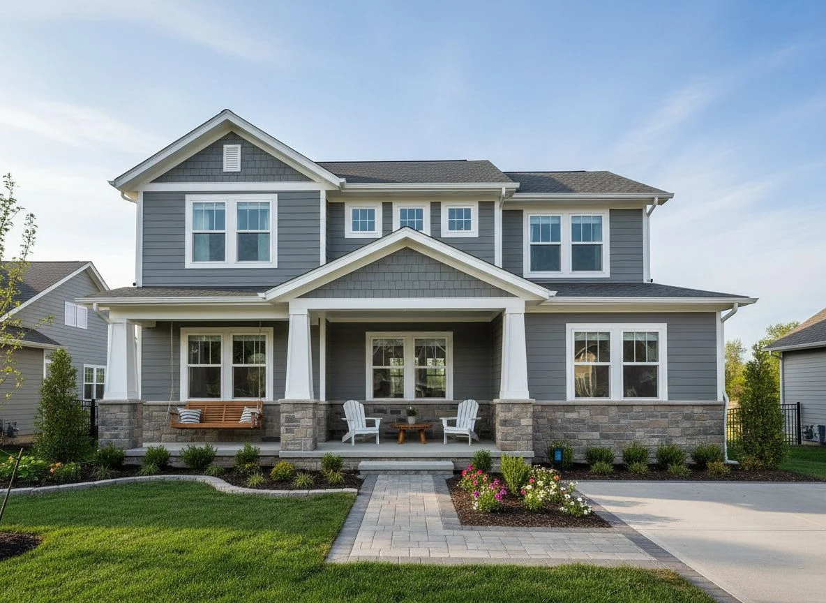 The finished spec home rendered on the same lot with HomeDesignsAI