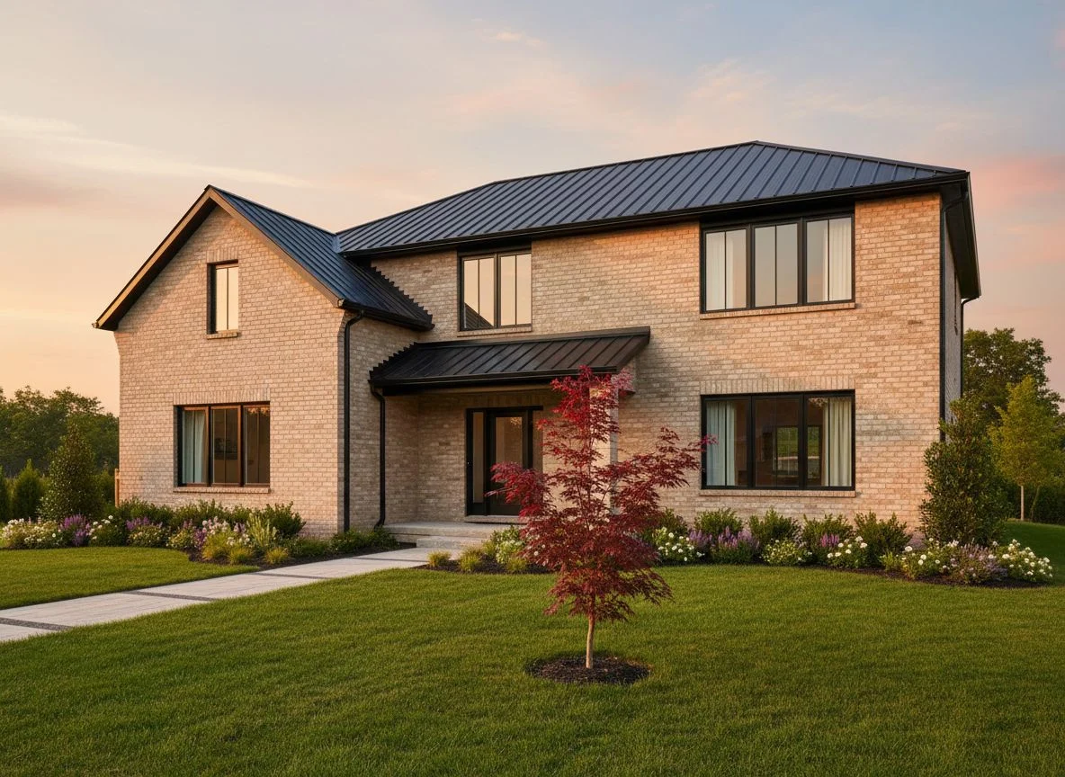 The same house rendered complete in brick with HomeDesignsAI